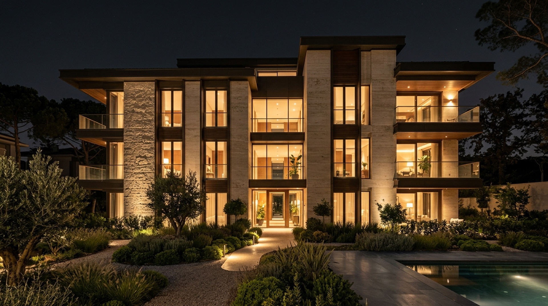 Illuminated Night Architectural Landmark